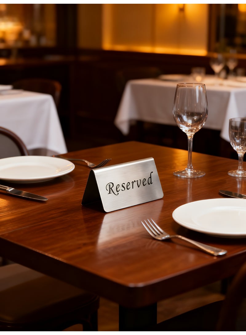 لافتتان طاولة محجوزة من الفولاذ المقاوم للصدأ – قطعتان، 10×6 سم لكل منهما، علامات مكتبية مزدوجة الاستخدام للمطاعم والمقاهي والبارات والفنادق والفعاليات - Image 1