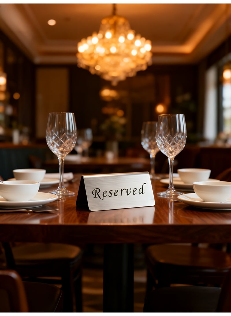 لافتتان طاولة محجوزة من الفولاذ المقاوم للصدأ – قطعتان، 10×6 سم لكل منهما، علامات مكتبية مزدوجة الاستخدام للمطاعم والمقاهي والبارات والفنادق والفعاليات - Image 3