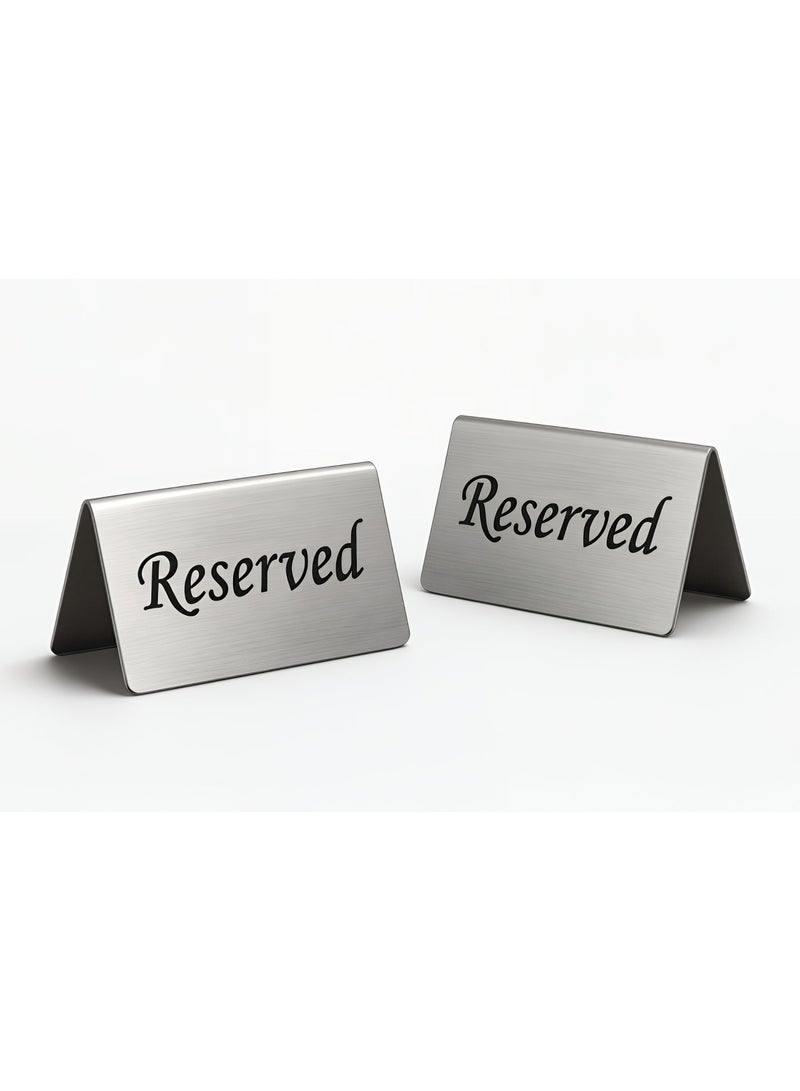 TrustMate Stainless Steel Reserved Table Signs – 2 Pieces, 10×6cm Each, Durable Double-Sided Desk Markers for Restaurants, Cafés, Bars, Hotels, and Events - Image 1