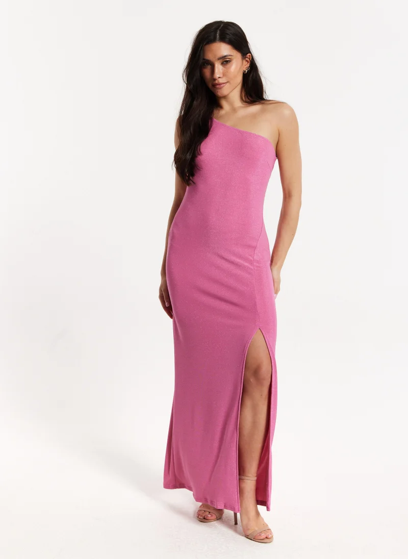 Liquorish Pink Lurex One Shoulder Maxi Dress