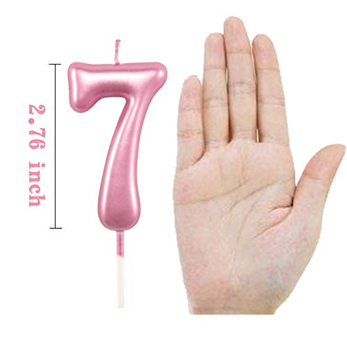 XNOVA 7th Birthday Candle Seven Years Pink Happy Birthday Number 7 Candles for Cake Topper Decoration for Party Kids Adults Numeral 70 47 27 37 77 75 - Image 2