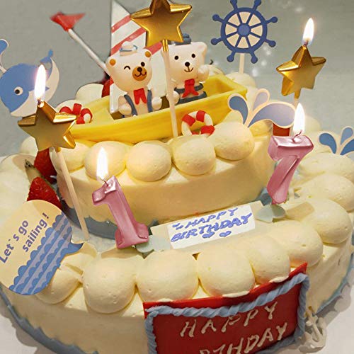 XNOVA 7th Birthday Candle Seven Years Pink Happy Birthday Number 7 Candles for Cake Topper Decoration for Party Kids Adults Numeral 70 47 27 37 77 75 - Image 3