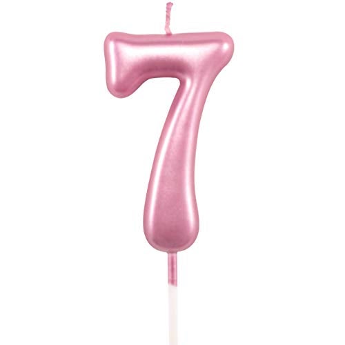 XNOVA 7th Birthday Candle Seven Years Pink Happy Birthday Number 7 Candles for Cake Topper Decoration for Party Kids Adults Numeral 70 47 27 37 77 75 - Image 1