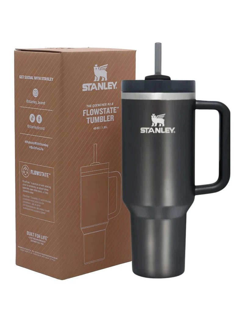 Stanley - Quencher H2.0 FlowState 40 oz Vacuum Insulated Tumbler with Lid and Straw – Black | Leak-Resistant, Portable Stainless Steel Travel Mug for Hot & Cold Drinks | Durable, Reusable, Eco-Friendly Flask for Office, Gym, Car, & Outdoor Use - Image 1