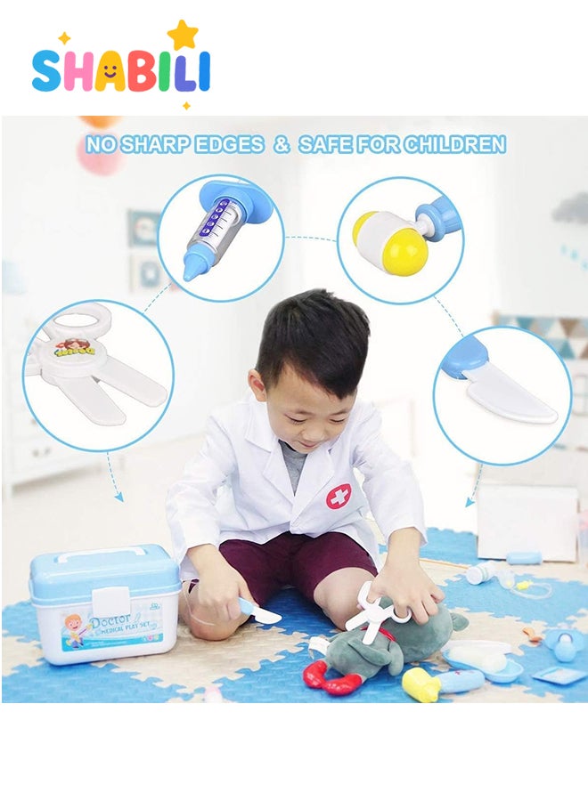 شبيلي طقم طبيب لعب للأطفال ٣٥ قطعة بأدوات ضوء وصوت مع بطاريات زر مدمجة وحقيبة حمل زرقاء ومعطف وقبعة، لعبة تقمّص أدوار هدية للأولاد والبنات عمر ٣+ - Image 3