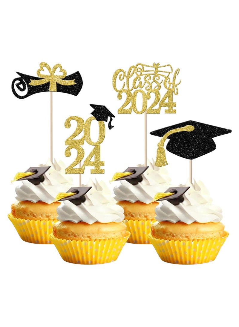 24 Pack Grad Cupcake Toppers Congrats Grad Cap Diploma Cupcake Picks Class of 2024 Cake Decorations for Graduation Decorations Class of 2024 Party Cake Decorations