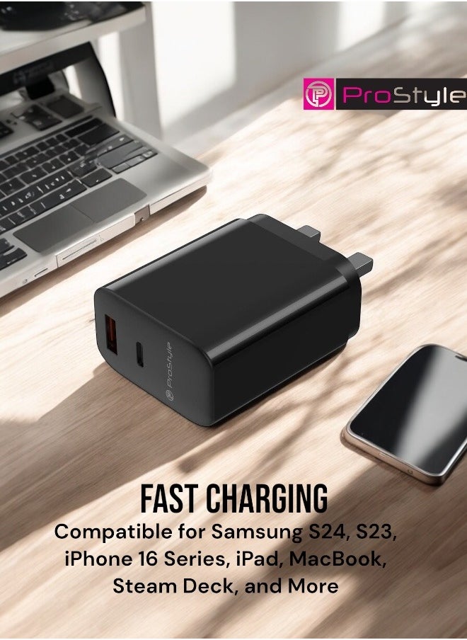Prostyle 48W Fast Charger, GaN USB-A and Type-C Charger for Samsung S24, S23, iPhone 16 Series, iPad, MacBook, Steam Deck, and More - Black  - Image 3