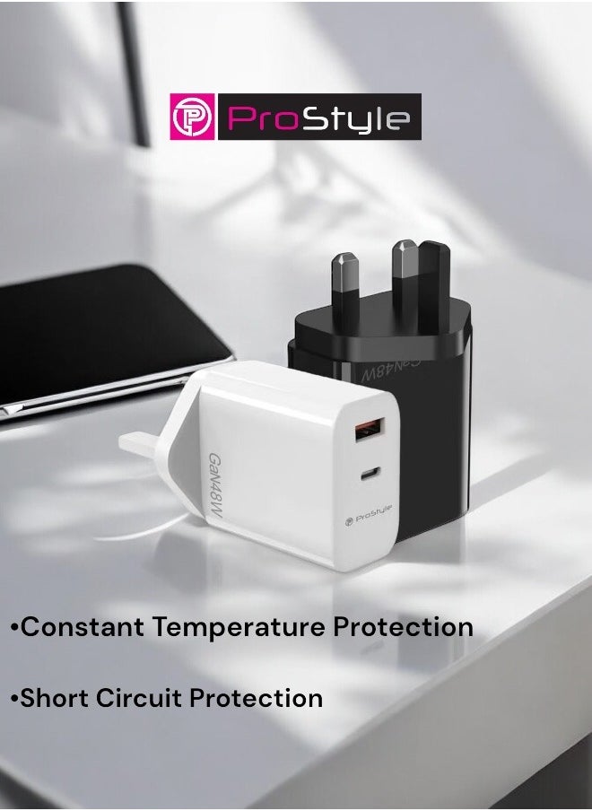 Prostyle 48W Fast Charger, GaN USB-A and Type-C Charger for Samsung S24, S23, iPhone 16 Series, iPad, MacBook, Steam Deck, and More - Black  - Image 4