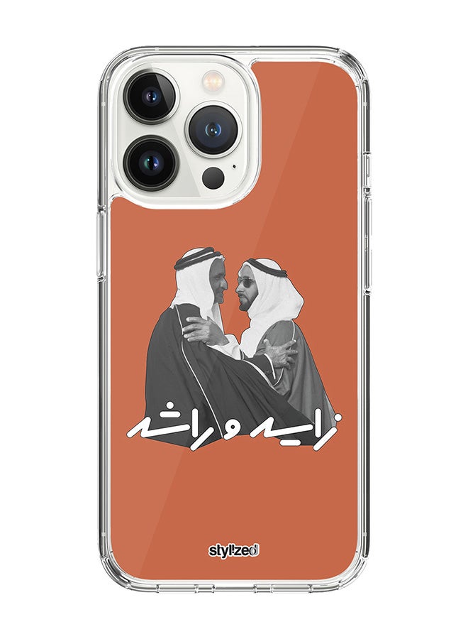 Stylizedd Classic Clear Compatible With iPhone 15 Pro, Hybrid Soft Case Flexible Edges Anti Drop TPU PC Gel Thin Transparent Cover - Sheikh Zayed And Sheikh Rashid, Orange - Image 1