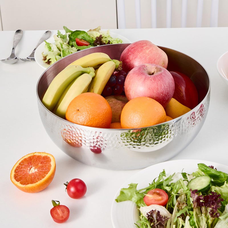 Brightalk 100oz Stainless Steel Hammered Salad Bowl, Large Fruit Popcorn Serving Bowl - Image 4