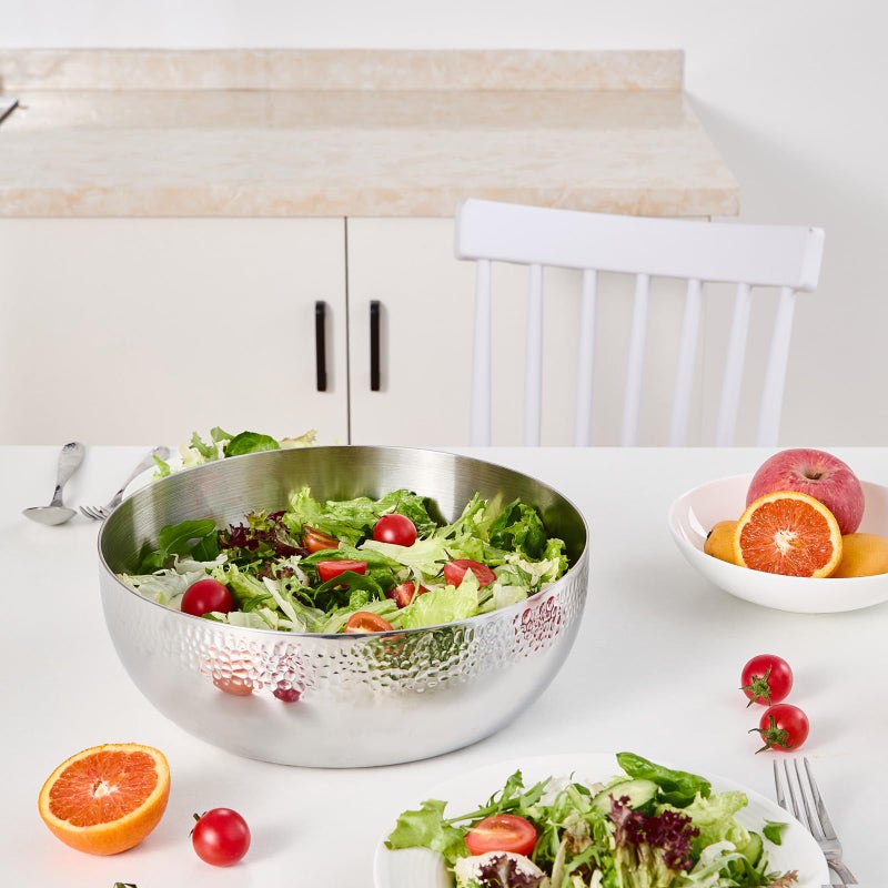 Brightalk 100oz Stainless Steel Hammered Salad Bowl, Large Fruit Popcorn Serving Bowl - Image 5