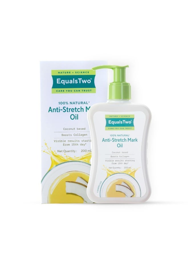 EQUALSTWO by Zydus Anti Stretch Mark Oil, 200ml, 100% Natural Stretch Marks Oil for Pregnancy, Enriched with Flex Seeds & Oat Oil to Lighten Scars, Dermatologically Tested, No Paraben No Sulphate (Pack of 1) - Image 1