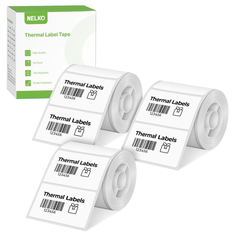 Nelko Thermal Labels for Nelko PM220 Label Maker(50x30mm), 3 Roll, White - Image 1