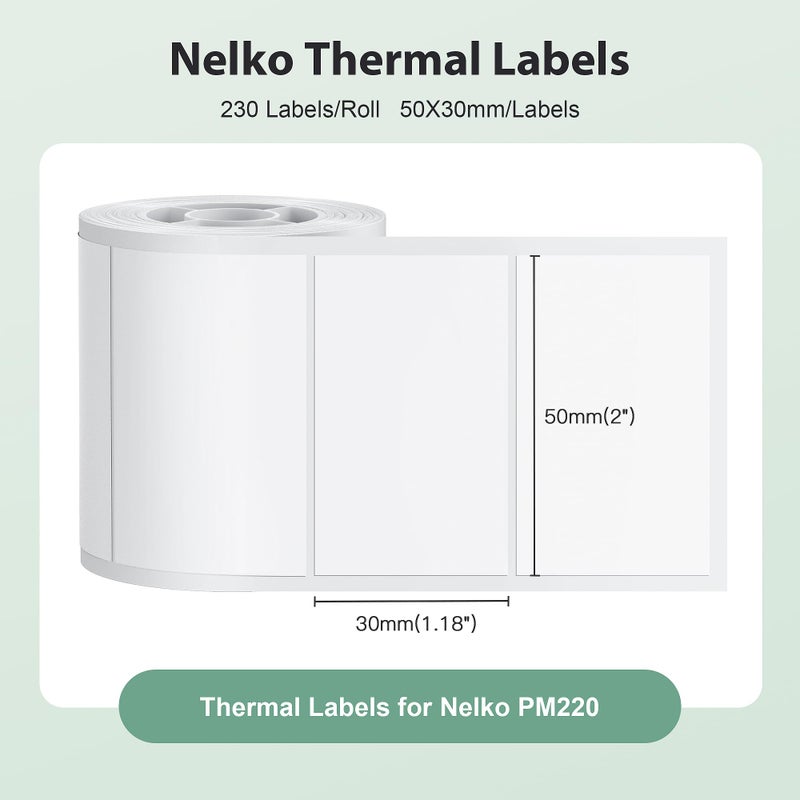 Nelko Thermal Labels for Nelko PM220 Label Maker(50x30mm), 3 Roll, White - Image 2
