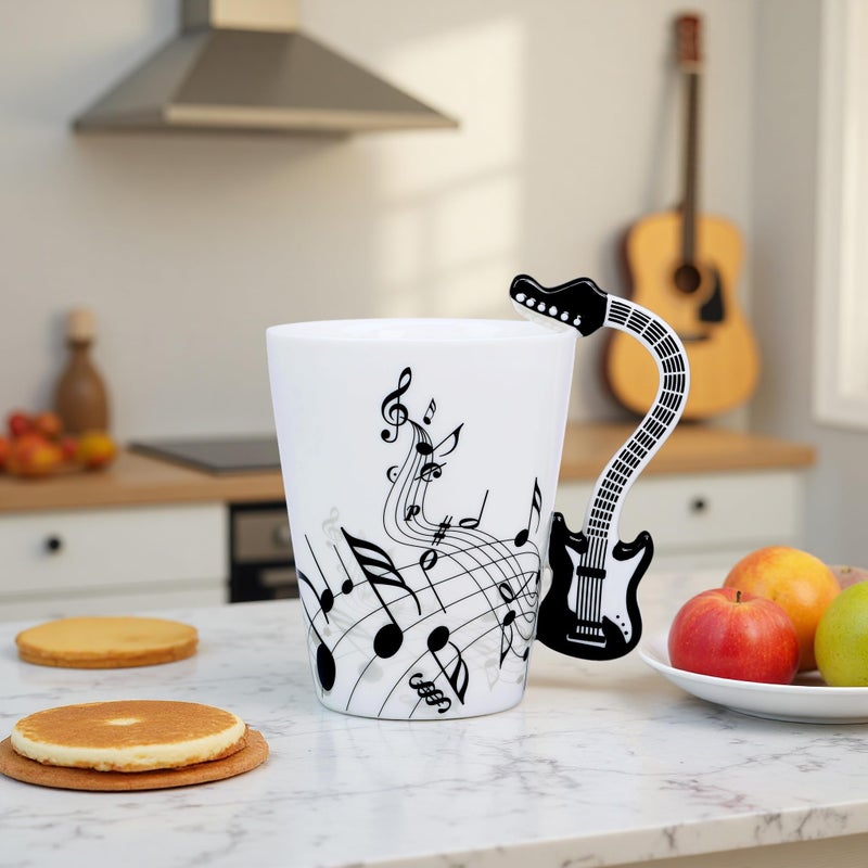 LanHong Guitar Mug Double Musical Notes Guitar Coffee Mug Gifts for Guitar Players - 13.5 oz Guitar Cup Novelty Musician Gift, Rock and Roll Coffee Mug Christmas Birthday Gifts for Men Women - Image 3