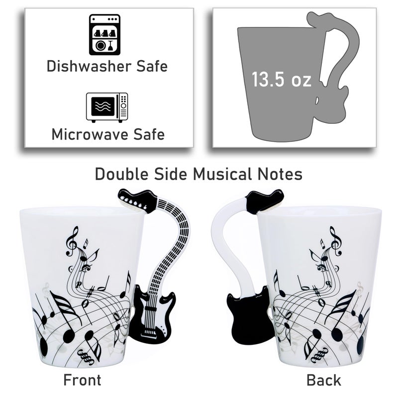 LanHong Guitar Mug Double Musical Notes Guitar Coffee Mug Gifts for Guitar Players - 13.5 oz Guitar Cup Novelty Musician Gift, Rock and Roll Coffee Mug Christmas Birthday Gifts for Men Women - Image 2