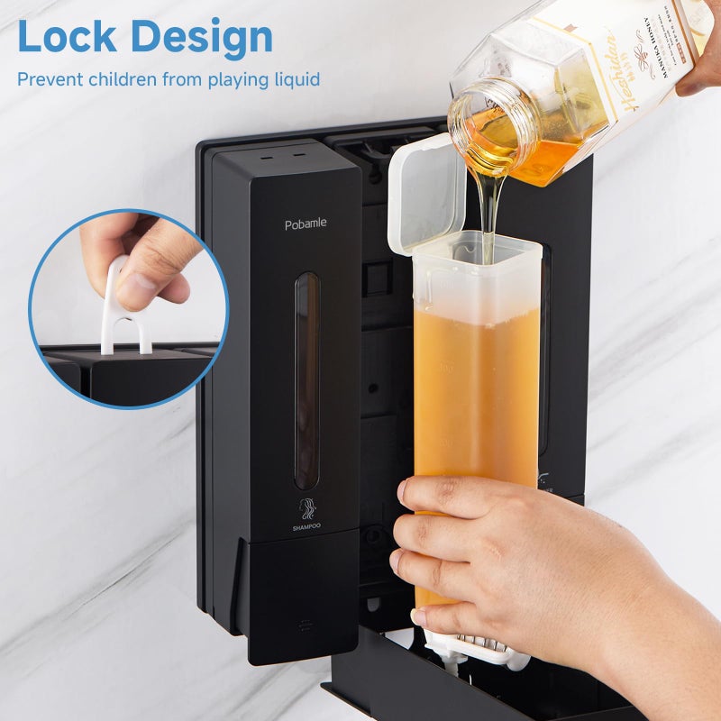 Pobamle Shampoo and Conditioner Dispenser - Shower Soap Dispenser Wall Mounted No Drill - Shampoo Conditioner Body Wash Dispenser 3 Chamber - Easy Install for Bathroom Hotel Black 1200ml - Image 5