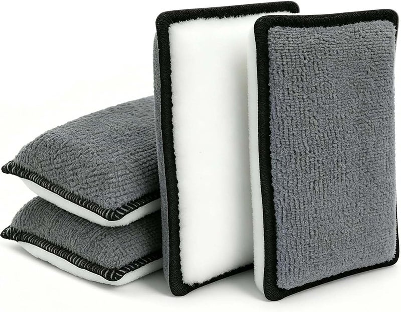 TERRIFI Car Detailing Pads, 4 Pack Double Sided Cleaning Pads for Interior and Exterior Care, Reusable Wash Scrub Applicator for Leather, Plastic, Seats, Panels, Glass and Trim, Grey & White - Image 1