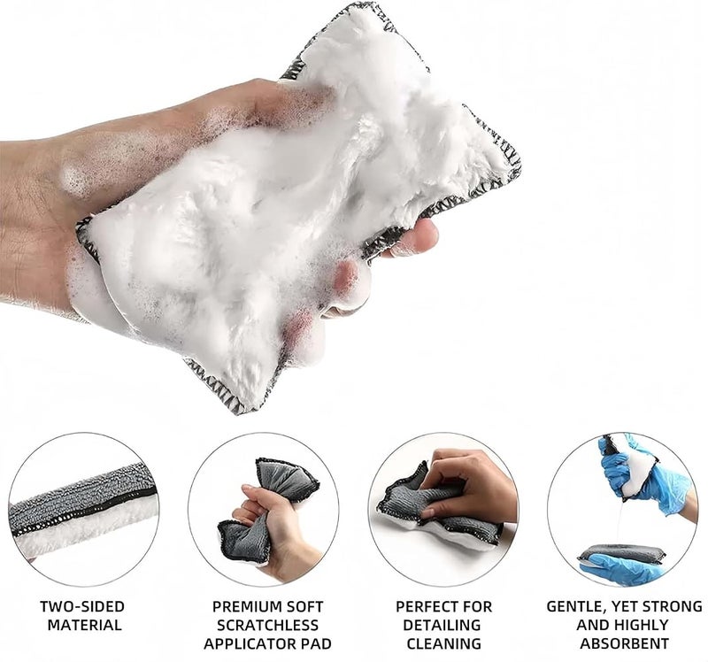 TERRIFI Car Detailing Pads, 4 Pack Double Sided Cleaning Pads for Interior and Exterior Care, Reusable Wash Scrub Applicator for Leather, Plastic, Seats, Panels, Glass and Trim, Grey & White - Image 4