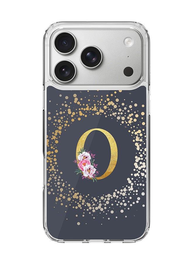 Stylizedd Classic Clear MagSafe Case for iPhone 17 Pro , Hybrid Soft Case Flexible Edges Anti Drop TPU PC Gel Thin Transparent Cover [ Designed for iPhone 17 Pro ] - Custom Monogram Initial Letter Floral Pattern Alphabet - O  (Grey )