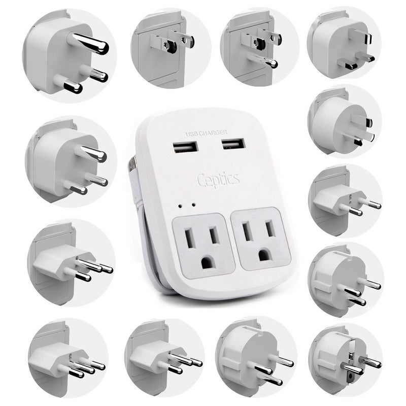 Ceptics International Plug Adapter Kit, World Safest Grounded 13 Adaptor Set Dual USB Ports - Travel Anywhere - Business Use - Perfect for Laptops, Cell Phones, Chargers - Surge Protection - Image 1