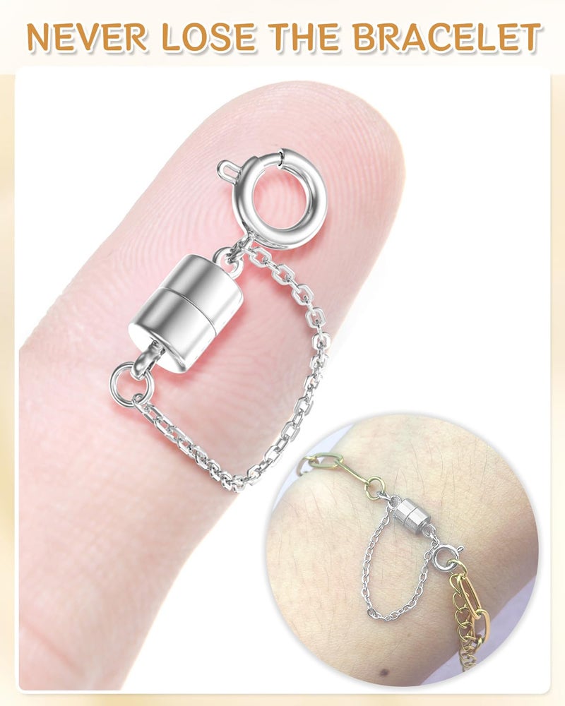 MKCYD 8Pcs Magnetic Bracelet Clasps and Closures with Safety Chain Never Fall Silver Bracelet Extender Converter Magnetic Clasps for Women - Image 2