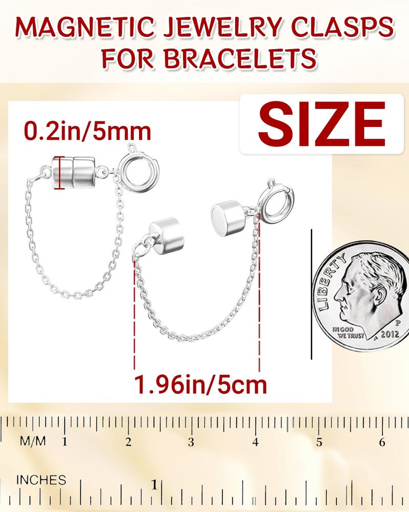 MKCYD 8Pcs Magnetic Bracelet Clasps and Closures with Safety Chain Never Fall Silver Bracelet Extender Converter Magnetic Clasps for Women - Image 3