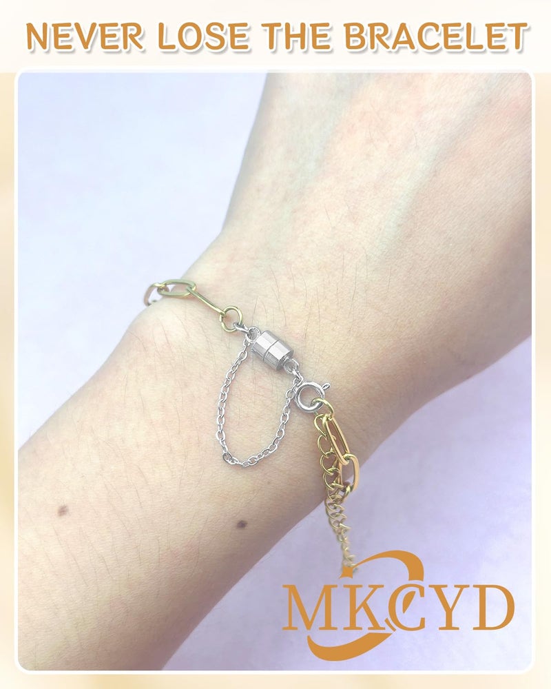 MKCYD 8Pcs Magnetic Bracelet Clasps and Closures with Safety Chain Never Fall Silver Bracelet Extender Converter Magnetic Clasps for Women - Image 5