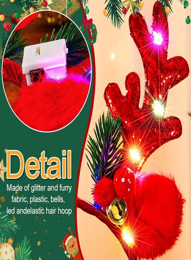 CAKURE Light Up Reindeer Antlers Headband Christmas Headbands Holiday Headwear Xmas Hair Accessories for Women (b-red, one size) - Image 4