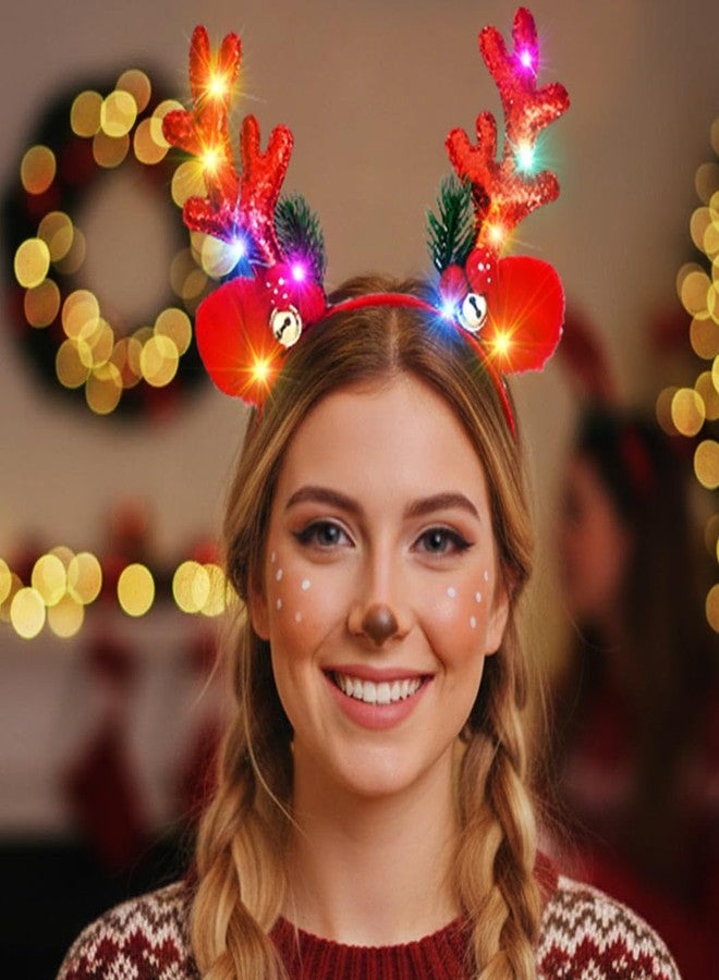 CAKURE Light Up Reindeer Antlers Headband Christmas Headbands Holiday Headwear Xmas Hair Accessories for Women (b-red, one size) - Image 5