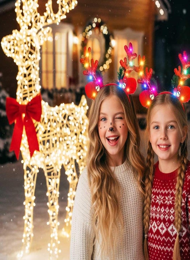 CAKURE Light Up Reindeer Antlers Headband Christmas Headbands Holiday Headwear Xmas Hair Accessories for Women (b-red, one size) - Image 3