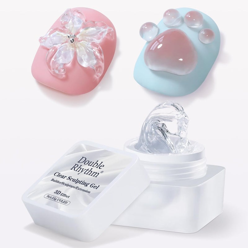 Double Rhythm 3D Nail Gel Clear Solid Sculpting for Art Non-Sticky Hard Gel for Building Carving Molding Nail Extension Soak Off UV/LED Nail Art Salon Home DIY 0.5 Oz (Clear) - Image 1