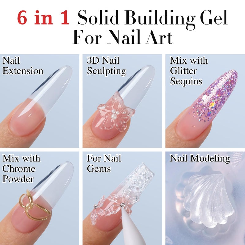 Double Rhythm 3D Nail Gel Clear Solid Sculpting for Art Non-Sticky Hard Gel for Building Carving Molding Nail Extension Soak Off UV/LED Nail Art Salon Home DIY 0.5 Oz (Clear) - Image 3