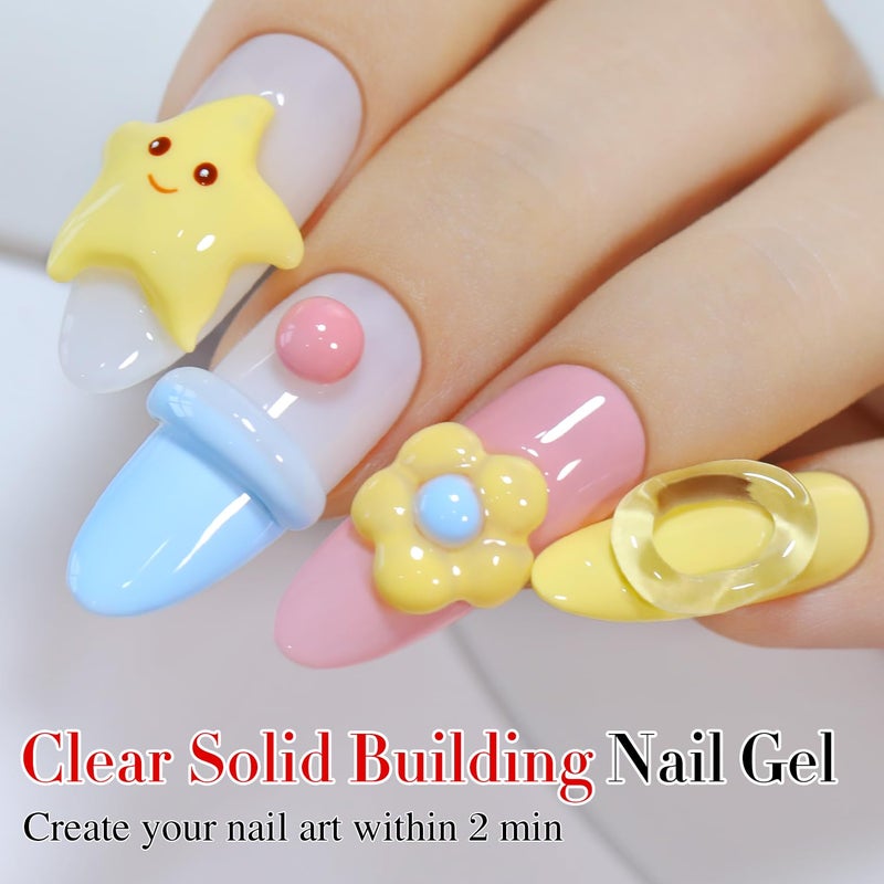 Double Rhythm 3D Nail Gel Clear Solid Sculpting for Art Non-Sticky Hard Gel for Building Carving Molding Nail Extension Soak Off UV/LED Nail Art Salon Home DIY 0.5 Oz (Clear) - Image 2
