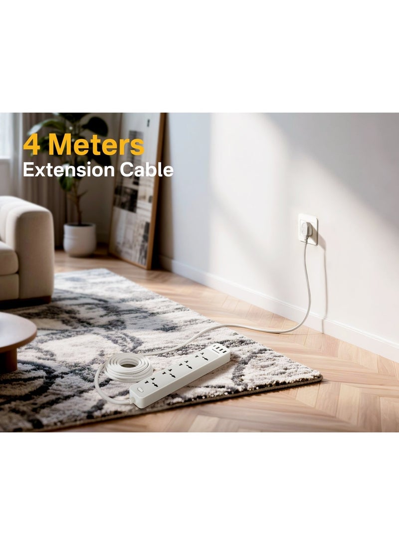 Homesmiths 4 Way Extension Socket 4M with 5 USB-C & 1 USB-A Fast Charging Ports, Heavy Duty Power Extension Cord, Universal Multi Plug Surge Protector, UK 3-Pin Fireproof Power Strip for Home Office - Image 5