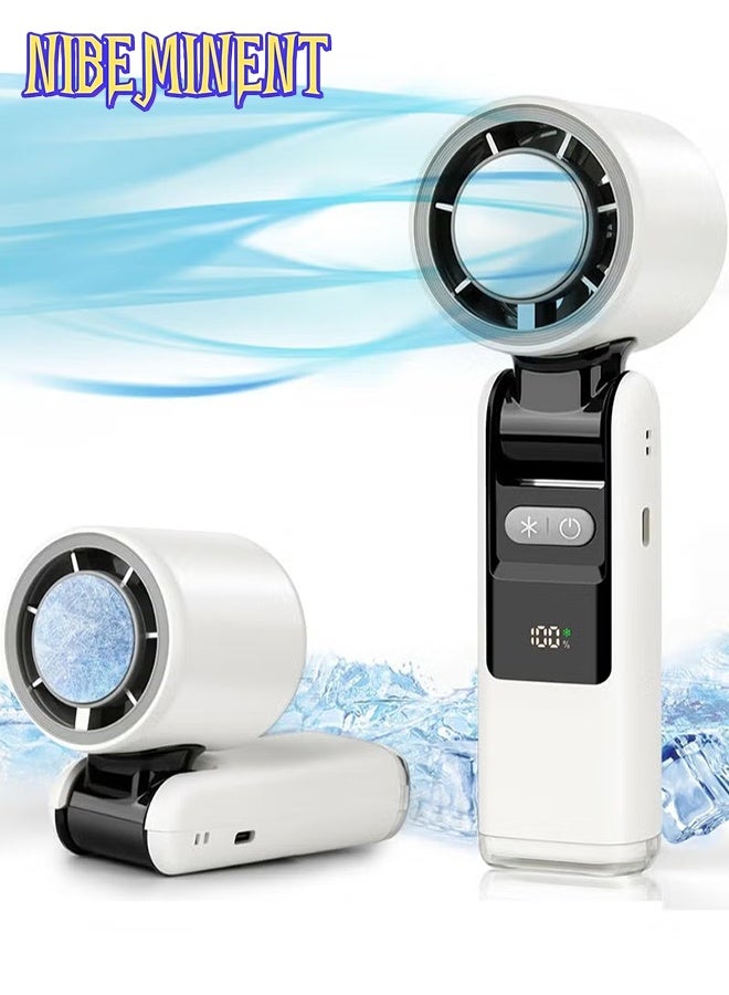 NIBEMINENT 2025 Portable Handheld Cooling Ice Fan, Speed(1-100) Adjustable Mini Turbo Fans, 4000mAh Battery USB Rechargeable Personal Fans, LED Digital Display, 3 IN 1 Foldable Fan for Travel/Camping/Outdoor/Office - Image 1