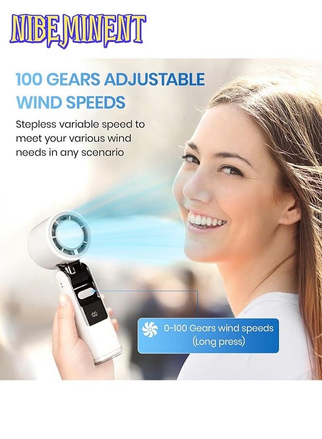 NIBEMINENT 2025 Portable Handheld Cooling Ice Fan, Speed(1-100) Adjustable Mini Turbo Fans, 4000mAh Battery USB Rechargeable Personal Fans, LED Digital Display, 3 IN 1 Foldable Fan for Travel/Camping/Outdoor/Office - Image 3