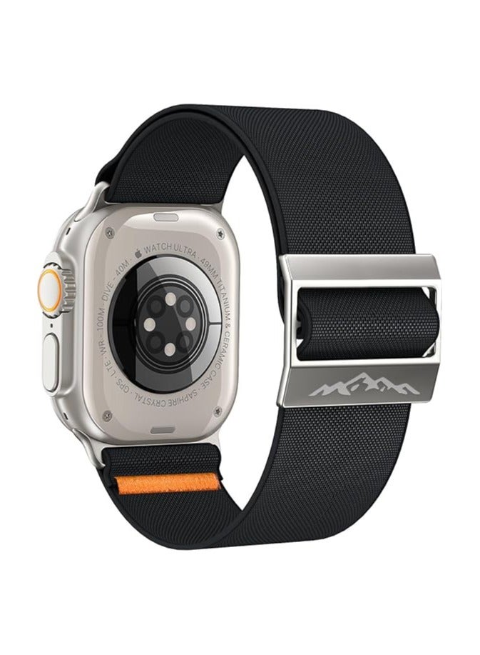 Solo Loop Nylon Band Compatible with Apple Watch Ultra 2/Ultra Band 49mm 45mm 46mm 44mm 42mm for Men Women, Soft Fabric Braided Elastic Sport Strap for iWatch Series SE 10/9/8/7/6/5/4 (Black) - Image 1