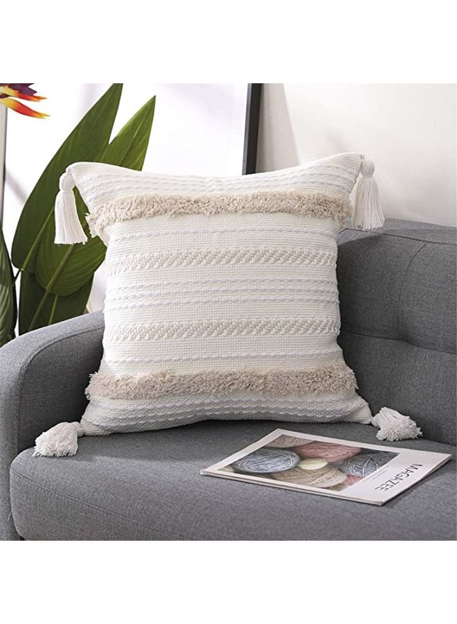 Boho Hand-Woven Throw Pillow Cover Yellow Cream 45x45cm  - Image 2