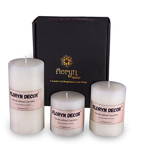 Floryn Decor Smokeless Unscented Pillar Candles Set of 3 – White Paraffin Wax Dinner, Home Decor & Event Candles (3×6, 3×4, 3×3 inch) - Image 3
