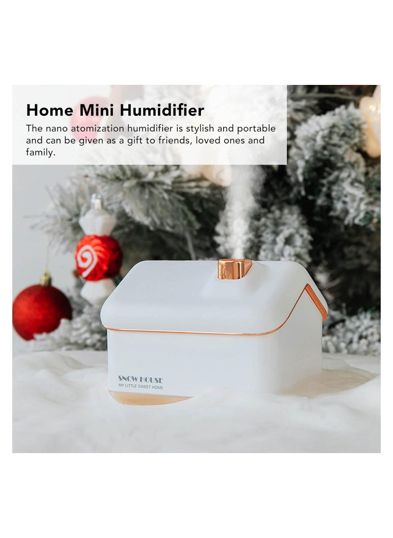 SYOSI - Snow House Mini Humidifier, Without The Noise, USB Nano Atomization Humidifier with Night Light, Desktop Humidifier for Home, Compact and Portable Mini Humidifier, for Bedrooms or Living Rooms(White) - Image 1