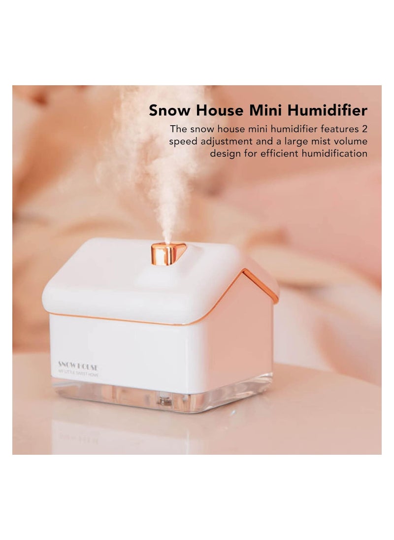SYOSI - Snow House Mini Humidifier, Without The Noise, USB Nano Atomization Humidifier with Night Light, Desktop Humidifier for Home, Compact and Portable Mini Humidifier, for Bedrooms or Living Rooms(White) - Image 1