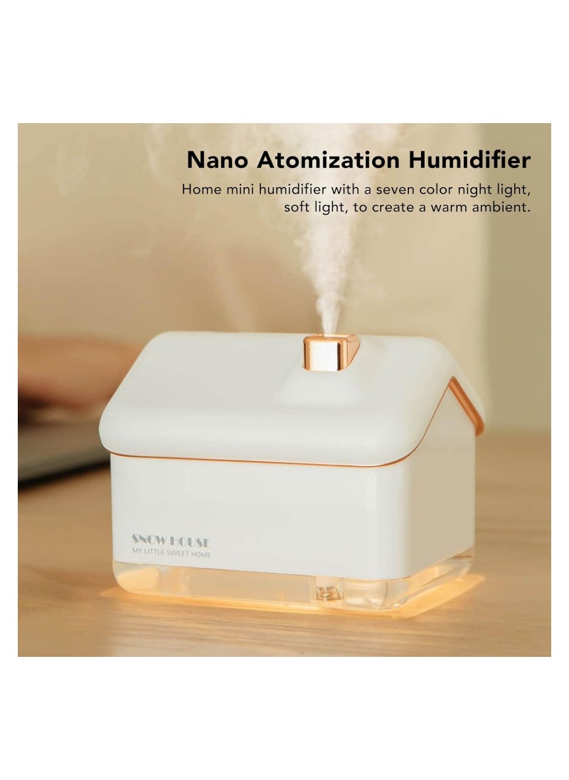 SYOSI - Snow House Mini Humidifier, Without The Noise, USB Nano Atomization Humidifier with Night Light, Desktop Humidifier for Home, Compact and Portable Mini Humidifier, for Bedrooms or Living Rooms(White) - Image 1