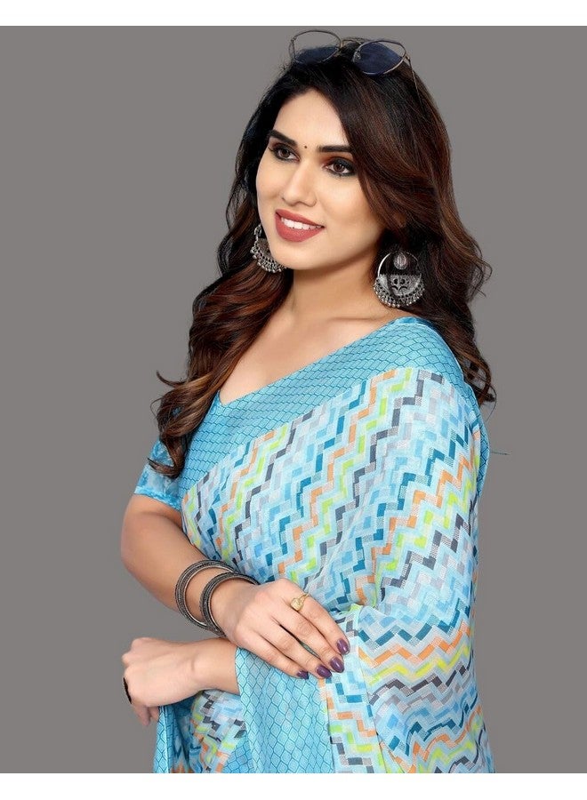 shiv textiles Shiv Textiles Women's Georgette Geometric Saree(250S102_Light Blue) - Image 5