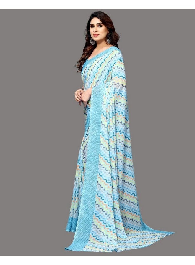 shiv textiles Shiv Textiles Women's Georgette Geometric Saree(250S102_Light Blue) - Image 2