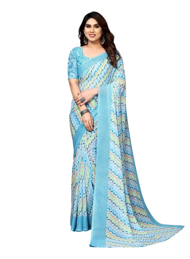 shiv textiles Shiv Textiles Women's Georgette Geometric Saree(250S102_Light Blue) - Image 1