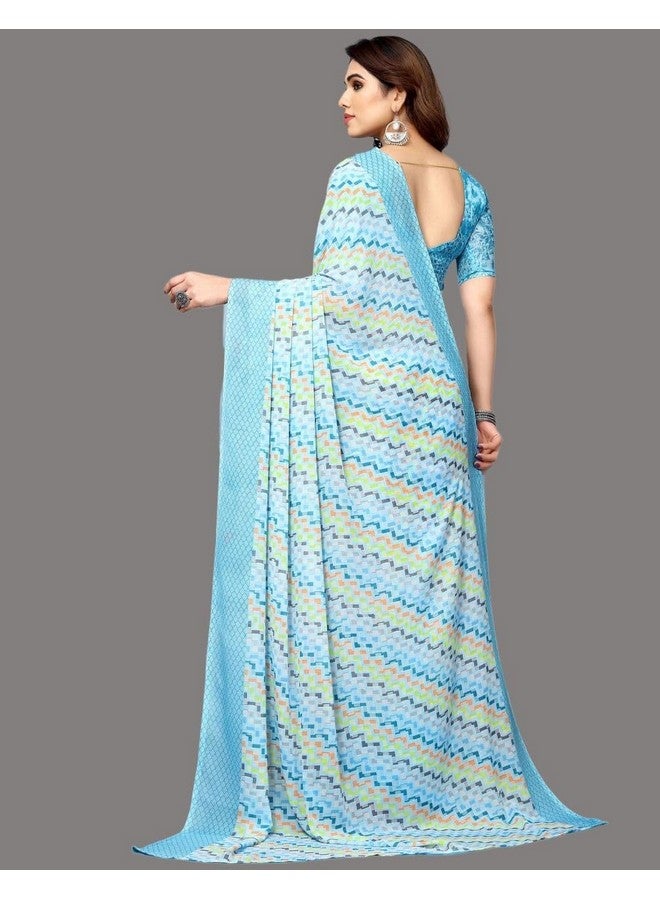 shiv textiles Shiv Textiles Women's Georgette Geometric Saree(250S102_Light Blue) - Image 4