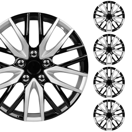 BDK (4-Pack) Premium Black/Silver Hubcaps 16" Wheel Rim Cover Hub Caps Two-Tone Style Replacement Snap On Car Truck SUV - 16 Inch Set - Image 1