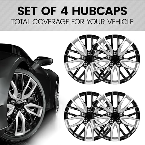 BDK (4-Pack) Premium Black/Silver Hubcaps 16" Wheel Rim Cover Hub Caps Two-Tone Style Replacement Snap On Car Truck SUV - 16 Inch Set - Image 2