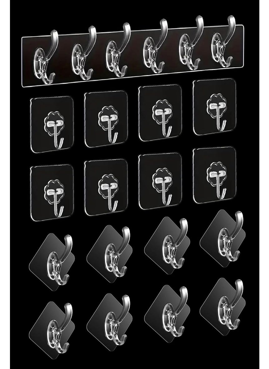 Style Keepers 17 Pcs Transparent Clear Waterproof Strong Self Adhesive Wall Mount Hooks for Wall Without Drilling Clothes Hanger Towel Hanging Holder Hook Set for Home Kitchen Office Heavy Duty Sticker  - Image 1
